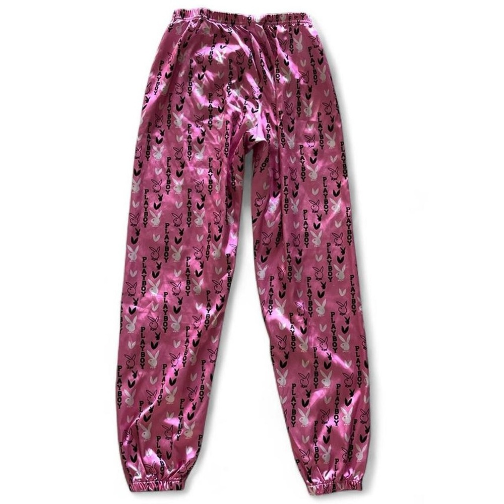 PLAYBOY Pink Satin All Over Print Pajama Pants